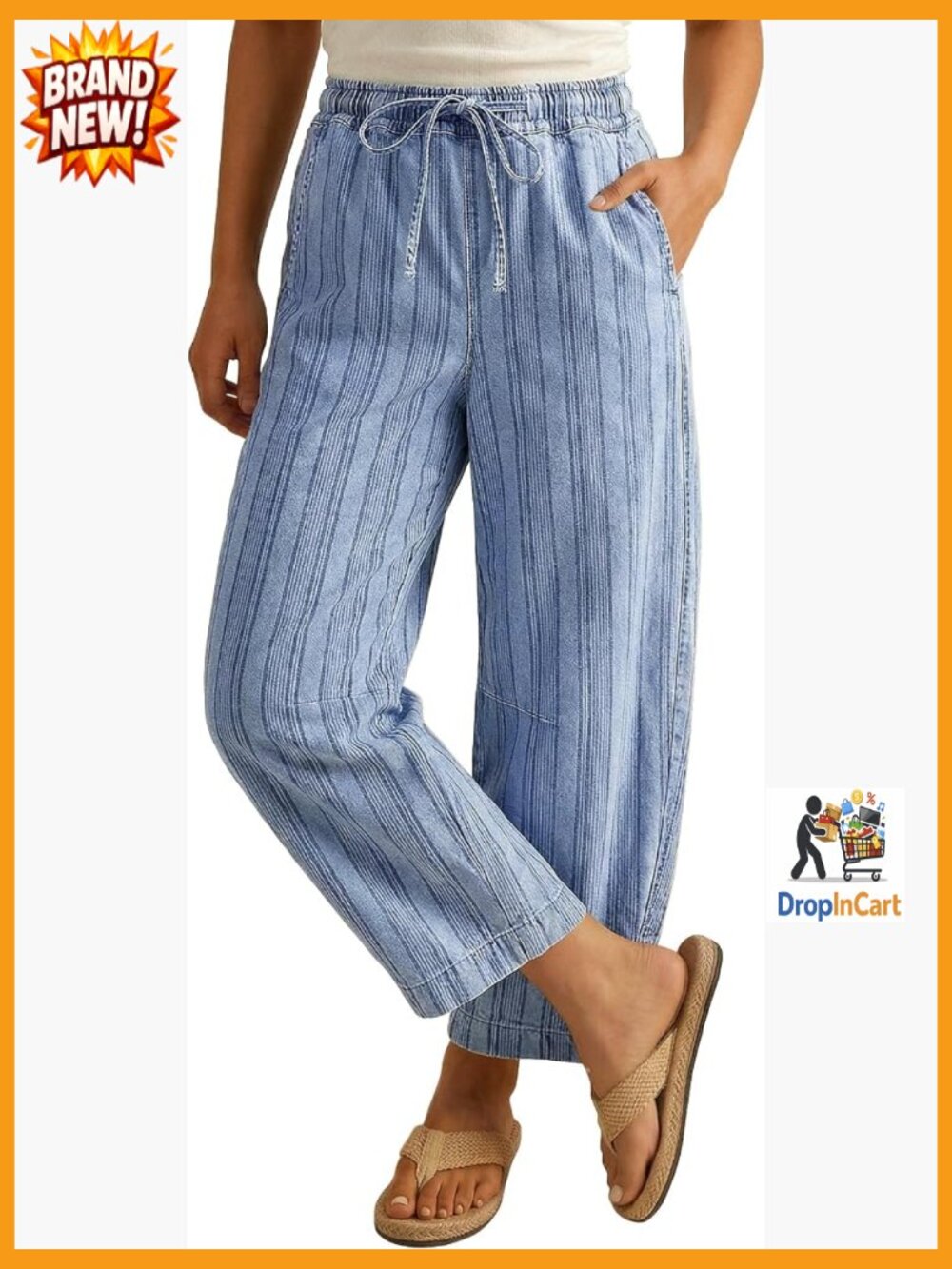 High Waisted Barrel Jeans Cropped Wide Leg Pull On Stretch Denim Pants Trendy